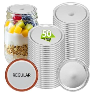 Imagem de 50 tampas de pote de conserva de boca regular de 70 mm 70 cm, à prova de vazamento, tampas de metal herméticas tipo dividido, material de grau alimentício, 100% ajustado e hermético para frascos de