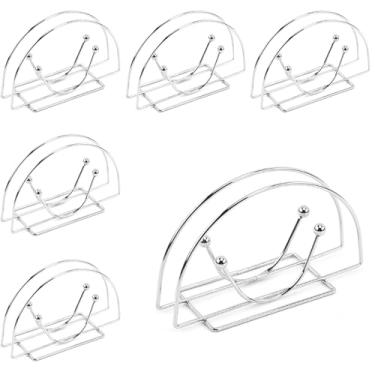 Imagem de Porta-guardanapos de ferro – Dispensador de toalha de papel rústico para cozinha e mesa de jantar – Rack de armazenamento de metal prateado