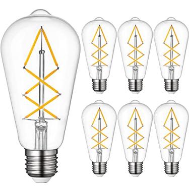 Imagem de Lâmpada Edison E26 LED 60 watts - OMED clara 2700 k lâmpadas vintage brancas quentes - filamento cruzado vidro transparente - regulável - para ventilador de teto, luz de varanda, banheiro, vaidade, pacote com 6 lâmpadas retrô de fazenda