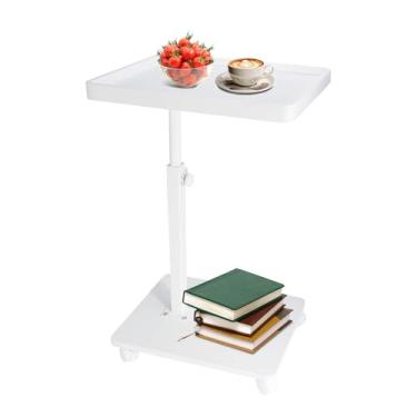 Imagem de Gets Bandeja de sofá de altura ajustável para sofá, bandeja de TV giratória de 360° para espaços pequenos, mesa de canto C com rodas para comer, sala de estar, quarto, sofá, branca, 40 x 30 x 80 cm