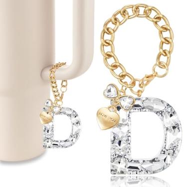 Imagem de XGALBLA Acessórios de pingente de letra para bolsa Bogg e Stanley Cup, chaveiro de strass brilhante com laço e coração chaveiro inicial, Branco - D, M