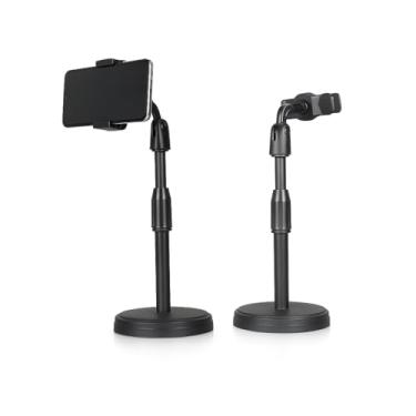 Imagem de Suporte de Mesa para Celular Ajustável Articulado Dobrável com Base Altura Regulável Rotação 360 Compatível com Smartphones Ideal para Vídeos Lives Reuniões e Gravações