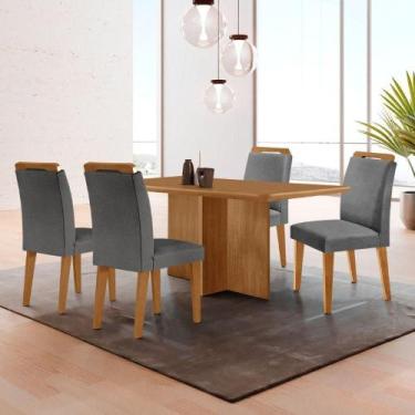 Imagem de Mesa Olimpia 120 Mdf Com 4 Cadeiras Athenas Linho Grafite Naturalle - 