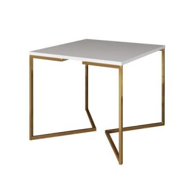 Imagem de Mesa De Jantar Industrial Quadrada Branca 90Cm Base V Dourada Cor: Bra