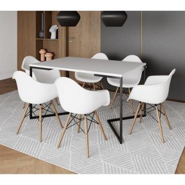 Imagem de Mesa Jantar Industrial Branca Retangular 137X90Cm Base V Ferro Preto C