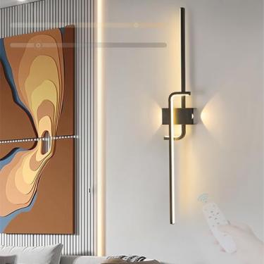 Imagem de GZZBMY Luzes de parede LED internas com controle remoto regulável 3000K-6500K lâmpadas de parede pretas modernas de alumínio longo linear arandelas de parede para quarto sala de estar corredor escadas