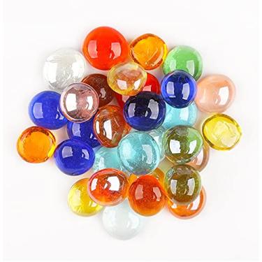 Imagem de LiFschal Mármores de vidro plano, pedras de vidro de cores mistas, contas de mármore de fundo plano, grânulos de enchimento de vasos seixos de vidro decorativos para aquário de peixes, cerca de 200 g