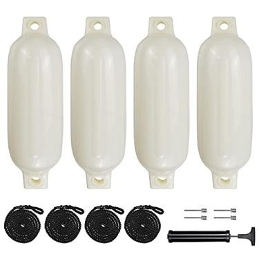 Imagem de Sailortenx Para-lamas para barcos, pacote com 4, 11 cm x 40 cm, para-lama com nervuras infláveis com linhas de para-lama, agulhas de 2 m e bomba para olhos duplos, para-lamas de barco, para-lamas para ancoragem de barco pequeno, barco de esqui, etc