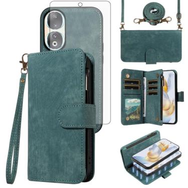 Imagem de Asuwish Capa de telefone para Huawei Honor 90 carteira magnética removível com protetor de tela transversal cordão ombro pulso resistente à prova de choque Havaí Honor90 homens meninas mulheres azul