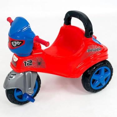 Imagem de Triciclo Infantil com Empurrador, Buzina e Cesto para Passeio e Pedal Seguro para Meninos - Colorido