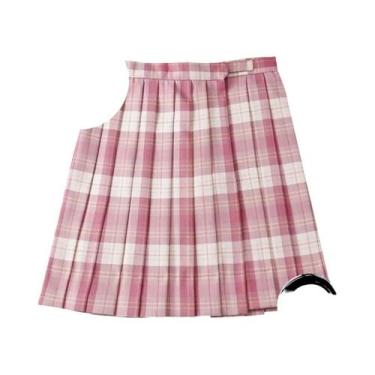 Imagem de Saia Mini Plissada De Cintura Alta Com Estampa Xadrez Para Mulheres, L