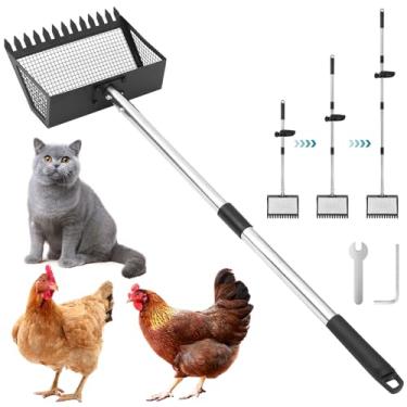 Imagem de Colher de cocô de galinha, colher de galinheiro para areia 150 cm de metal para gatos para cocô com alça longa ajustável, pá de peneiração eficiente para acessórios de limpeza de resíduos de aves