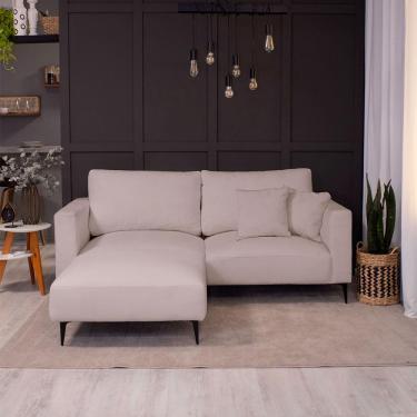 Imagem de Sofá 3 Lugares com Molas Ensacadas 200 cm e Puff Unne Bouclé Bege