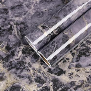 Imagem de CHIHUT Papel de contato de mármore dourado roxo brilhante para cozinha à prova d'água autoadesivo de mármore para bancada de vinil 30,5 x 250 cm, papel de parede de granito para móveis de mesa