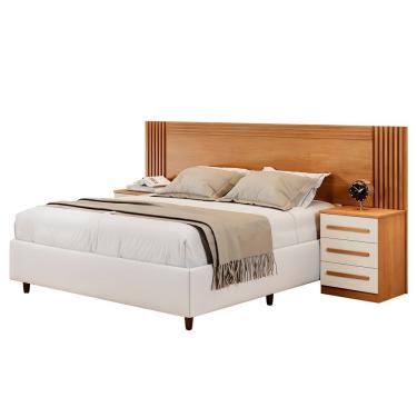 Imagem de Cabeceira Valência Ripada E 2 Mesas De Cabeceiras Benetil Cinamomo-off White