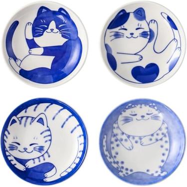 Imagem de HOLLIHI Conjunto de 4 tigelas de cerâmica, prato de molho de soja de gato fofo, tigelas de molho de 118 ml, mini tigelas de pitada, copos de molho, tigelas de servir pequenas para acompanhamentos