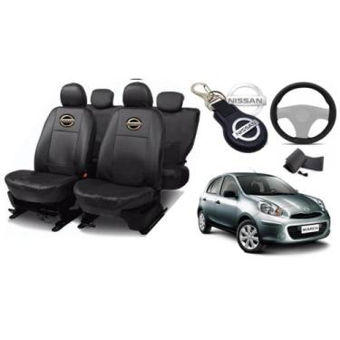 Imagem de Kit Capas de Couro Nissan March 2013 + Capa de Volante + Chaveiro Niss