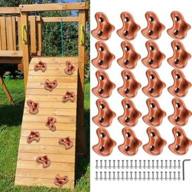 Imagem de KKYOYRE 20 Rock Wall Climbing Holds Extra Large for Kids or Adult,DIY Rock Climbing Grips with Mini Wrench for Indoor Outdoor Playground Play Set(Dark Brown)