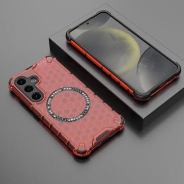 Imagem de HJZSZX Para Samsung S23FE Magnetic Mesh 2 em 1 Capa de telefone à prova de choque Antiderrapante Capa traseira fosca (para Samsung S23FE/Vermelho)