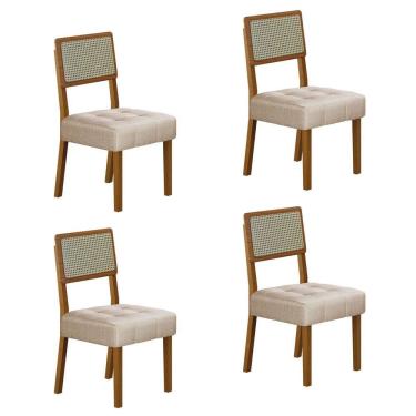 Imagem de Conjunto 4 Cadeiras para Sala de Jantar Pés em Madeira Maciça Liz Bege