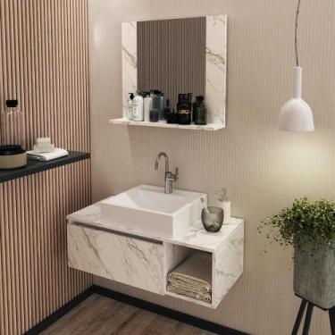 Imagem de Kit Gabinete e Espelheira Suspensos Mármore Branco - Tecno - Tecno Mob