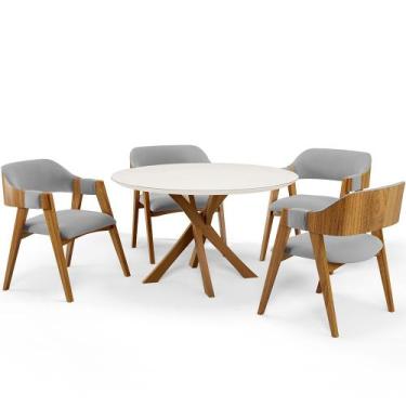 Imagem de Mesa De Jantar Redonda Cora 120cm Off White M04 com 04 Cadeiras Living