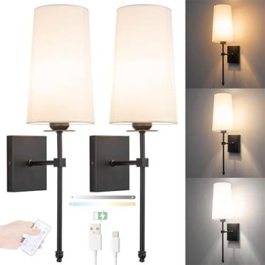 Imagem de Luminária de parede interna E27 com controle remoto, arandelas de parede, recarregável por USB, luz de parede LED com 3 temperaturas de cor, iluminação de parede sem fio regulável, abajur de