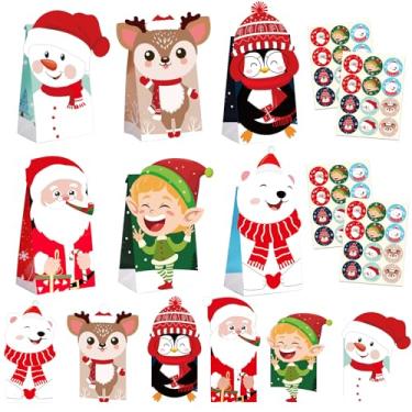 Imagem de KaKeDuJa Sacos de presente de Natal – 24 peças de sacolas pequenas de papel kraft com adesivos e cartões DIY, sacolas de presente de Natal para doces, biscoitos, lembrancinhas de festa infantil