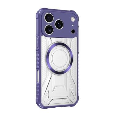 Imagem de POYUFRG Capa magnética para iPhone 17 Pro Max/17 Pro/17 Air/17, transparente, antiamarelamento, à prova de choque, capa de proteção de lente com tudo incluído, roxa, 17 Pro