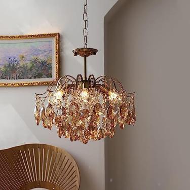 Imagem de Lustre de cristal dourado para sala de jantar, vela elegante, luxo, moderno, LED, lâmpada de teto suspensa, vidro âmbar americano, vintage, luminária pendente embutida para sala de estar, qu
