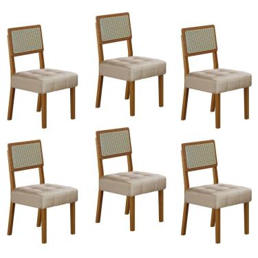 Imagem de Conjunto 6 Cadeiras para Sala de Jantar Pés em Madeira Maciça Liz Bege/Cinza/Freijó