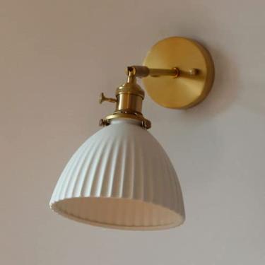 Imagem de Luminária de parede de cerâmica branca, luminária de parede ajustável, abajur nórdico com nervuras, luminária de cabeceira para leitura, montagem na parede, para sala de estar, quarto, cabec