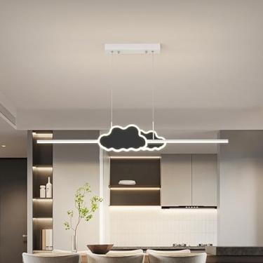 Imagem de Lustre moderno durável estilo americano com tiras longas, luminária pendente anticintilação com controle remoto, modo de 3 cores regulável e luz suspensa linear de brilho para sala de jantar
