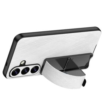 Imagem de LTLMYDAM Capa de couro para Samsung Galaxy S25 Ultra/S24 Ultra, textura escovada, proteção para câmera, pulseira, função de suporte, capa à prova de choque, branca, S25 Ultra