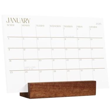 Imagem de Karto Calendário de mesa 2026-2027 - Calendário de dois anos com suporte de madeira, 10 x 15 cm meses para escritório ou casa - Sapele Goldy