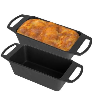 Imagem de SafBbcue Forma de pão de ferro fundido, 10 × 5 em forma de pão, assadeira de pão com distribuição uniforme de calor para pão caseiro, bolo, bolo de carne, forno holandês para assar pão, conjunto de 2