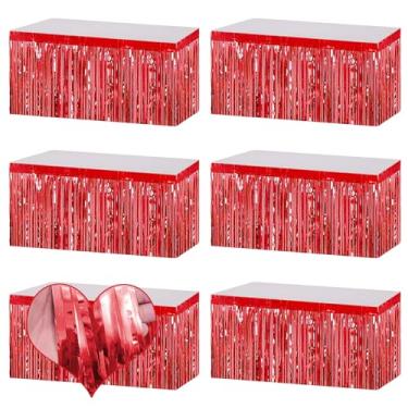 Imagem de CMINAUS Pacote com 6 saias de mesa retangulares com franjas metálicas vermelhas, 73 x 272 cm, para decoração e suprimentos de festa de casamento, aniversário, chá de bebê