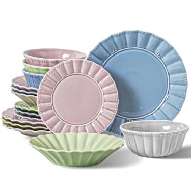 Imagem de Conjunto de louça Homene, conjunto de pratos e tigelas de 16 peças para 4, conjunto de pratos de cerâmica Mordern para festa, conjunto de pratos de porcelana, presente de casa, seguro para