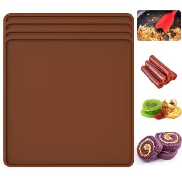 Imagem de 4 peças de tapetes desidratadores de silicone, antiaderentes, bandejas de cozimento resistentes ao calor com bordas elevadas à prova de folhas para cozinha, legumes, frutas, carne, frango (4 peças)