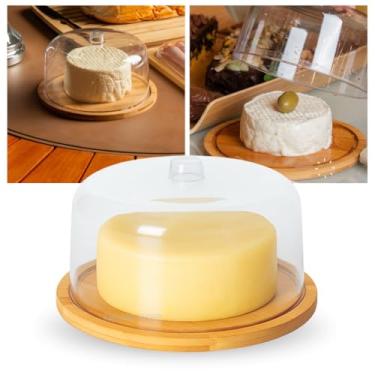 Imagem de Conjunto Bambu com Tampa Acrílica | Queijeira, Manteigueira e Porta Frios | Base de Bambu Antibacteriana, Ideal para Mesa & Geladeira (QUEIJEIRA)