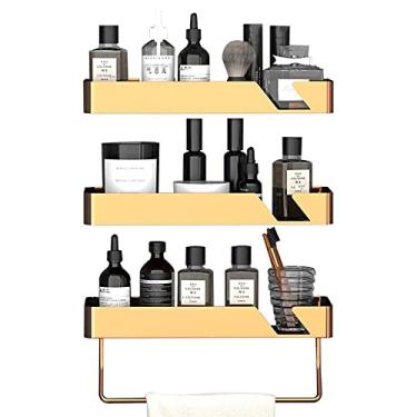 Imagem de WYUYIWH Prateleira de chuveiro montada na parede, suporte de chuveiro, sem perfuração, adesivo antiferrugem de alumínio para cozinha e banheiro-dourado_3 camadas 35 cm