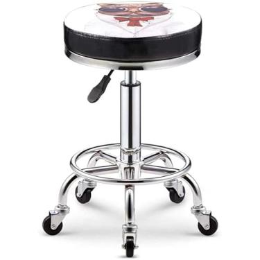 Imagem de WYUYIWH Banqueta com rodinhas com rodas banco de salão de beleza confortável assento redondo altura ajustável cadeira resistente dedicação altruísta