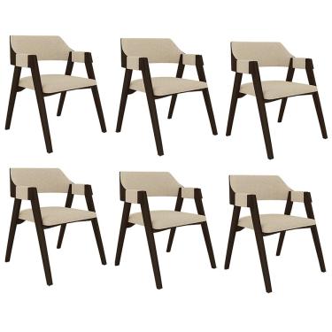 Imagem de Kit 6 Cadeiras Sala de Jantar e Jogos Carteados Madeira Maciça Poker Linho OffWhite/Capuccino G42 - Gran Belo