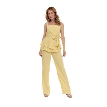 Imagem de Conjunto Feminino Elegante, Blusa com Alças e Calça Reta Alfaiataria L