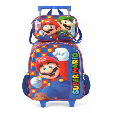 Imagem de Mochila De Rodinhas Vermelho Super Mario Com Lancheira - Luxcel