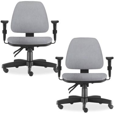 Imagem de Kit 02 Cadeiras de Escritório Giratória Executiva Ergonômica Sky L02 Linho Cinza - Lyam Decor