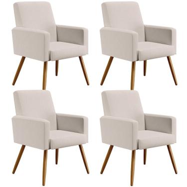 Imagem de Kit 04 Poltronas Decorativas Para Sala de Estar Maria W01 Linho Cru - Lyam Decor