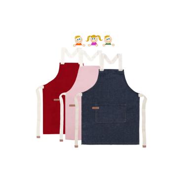 Imagem de Avental Infantil Rosa Vermelho Jeans Crianças Algodao Kids 3un