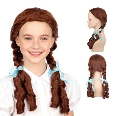 Imagem de Onedor Hairwiz 20" Castanho Chocolate Longo Cacheado Ondulado Cabelo Cheio Cabeça Peruca Infantil Cosplay De Halloween. Touca Inclusa (Com Trança)