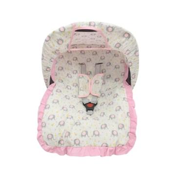 Imagem de Kit Completo para Bebê Conforto – Universal com Capa, Capota e Protetores de Cinto – Tecido 100% Algodão – Confortável e Macio (Elefante Rosa)